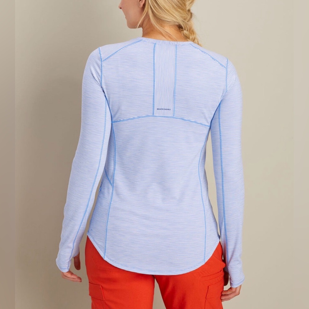Duluth Women's Pier Genius Crewneck Long Sleeve UPF 50 T-Shirt Blue White Sz S - Picture 2 of 6